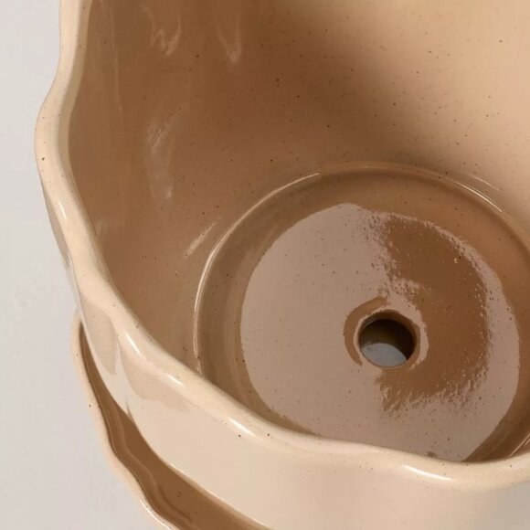 6" Scalloped Edge Stoneware Planter Pot Saucer Tan Hearth & Hand Magnolia Target - Picture 4 of 8